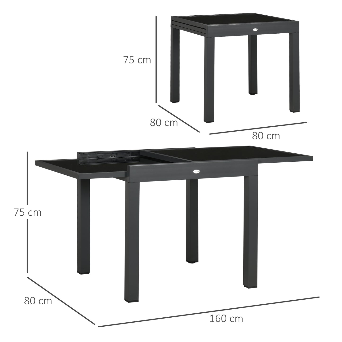 Outsunny Mesa De Jardín Extensible De Aluminio Tablero De Vidrio 80-160x80x75 Cm_2