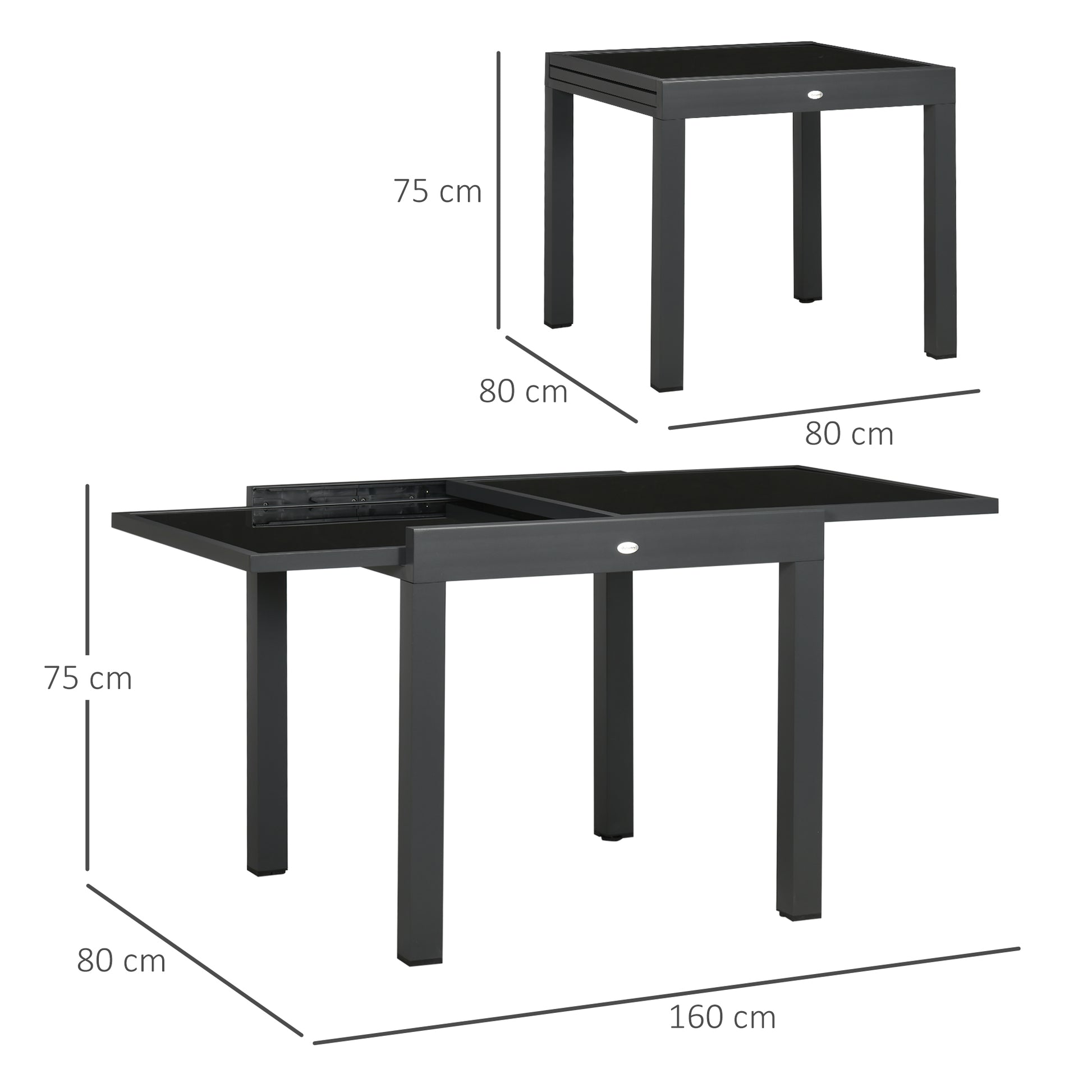 Outsunny Mesa De Jardín Extensible De Aluminio Tablero De Vidrio 80-160x80x75 Cm_2