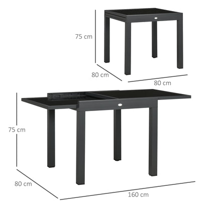 Outsunny Mesa De Jardín Extensible De Aluminio Tablero De Vidrio 80-160x80x75 Cm_2