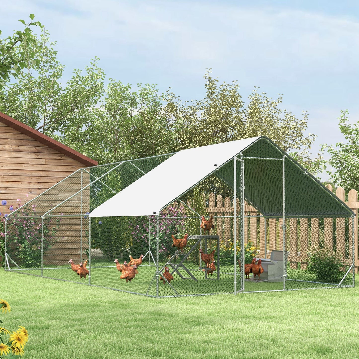 Pawhut Gallinero Para Exterior 3x6x2m Con Cubierta De Pe Y Cerradura Plata_3