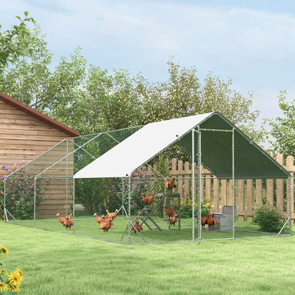 Pawhut Gallinero Para Exterior 3x6x2m Con Cubierta De Pe Y Cerradura Plata_3