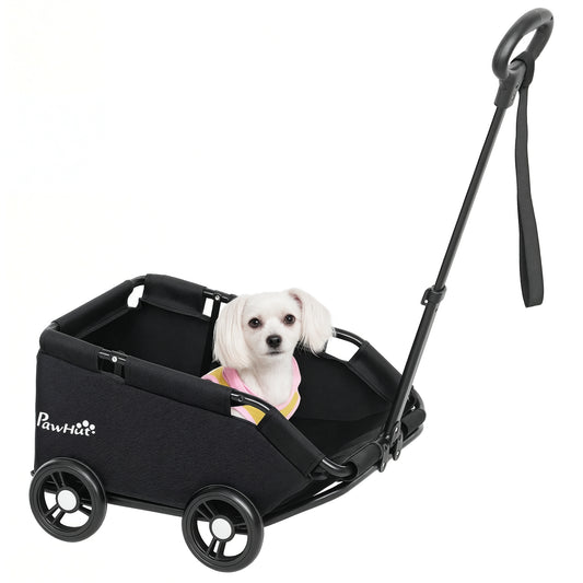 Pawhut Carrito Para Perros Plegable Con Mango Ajustable Diseño Abierto Negro_0