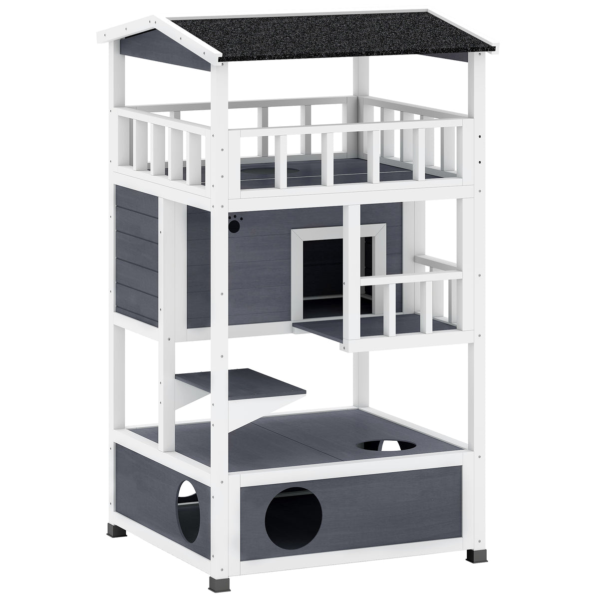 Pawhut Casa Para Gatos De Madera 75,5x75x137 Cm Con Techo Asfáltico Gris_0
