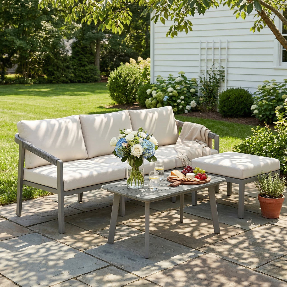 Outsunny Conjunto De Jardín Exterior De 3 Piezas En Forma De L Marrón Y Beige_3