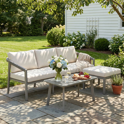 Outsunny Conjunto De Jardín Exterior De 3 Piezas En Forma De L Marrón Y Beige_3