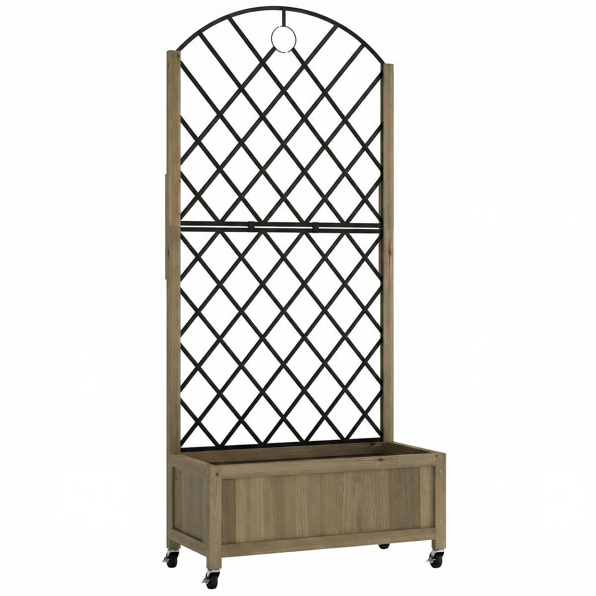 Outsunny Jardinera De Madera Con Enrejado Metálico Y Ruedas Carbonizado_0
