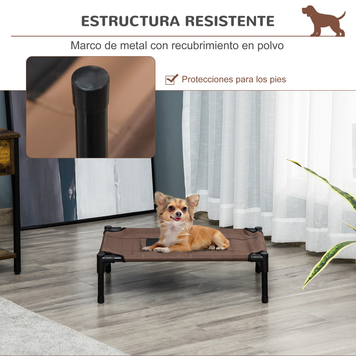 Pawhut Cama Elevada Perros Con Malla Transpirable Tela Oxford 61x46x18 Cm Marrón_3