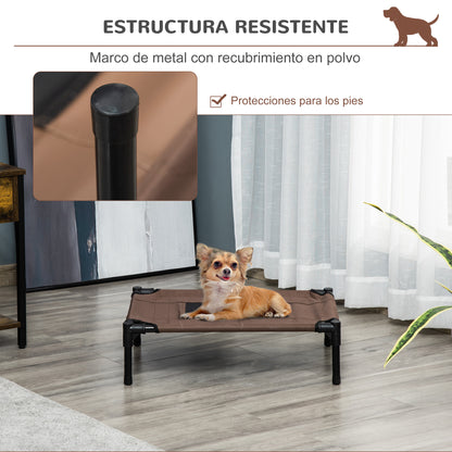 Pawhut Cama Elevada Perros Con Malla Transpirable Tela Oxford 61x46x18 Cm Marrón_3
