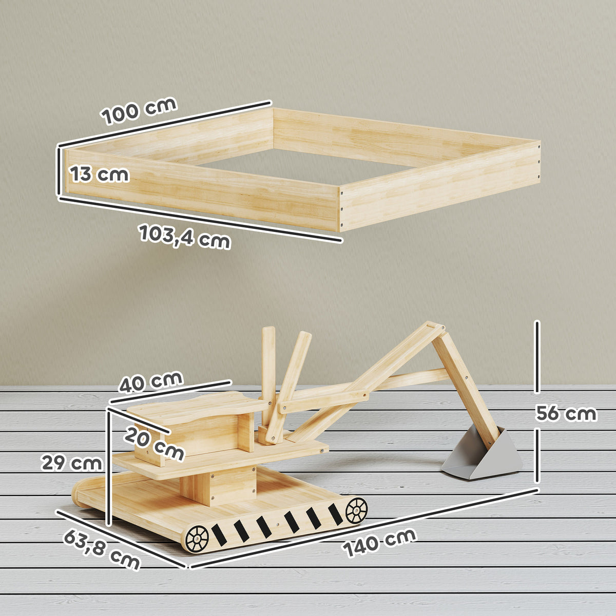 Aiyaplay Arenero Para Niños De Madera Con Excavadora Asiento Giratorio Natural_2