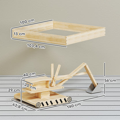 Aiyaplay Arenero Para Niños De Madera Con Excavadora Asiento Giratorio Natural_2