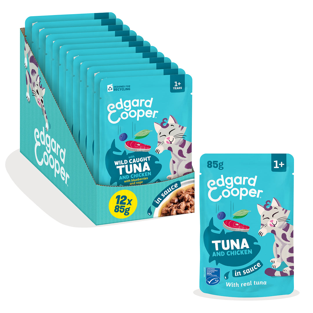 Sobres de comida húmeda Atún & Pollo en Salsa para Gatos Adultos | Edgard & Cooper 85 g