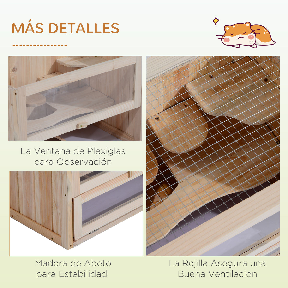 Jaula Madera Para Hámster Pawhut Natural 60x35x42 Cm_5