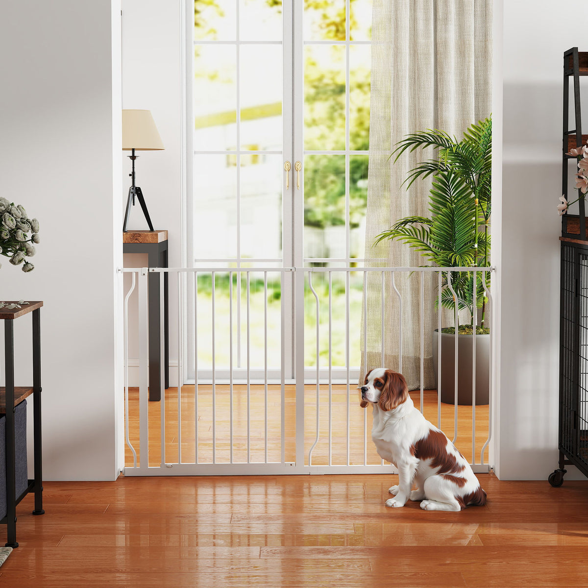 Pawhut Barrera De Seguridad De Perros Para Escaleras 75-145 Cm Con 3 Extensiones_4