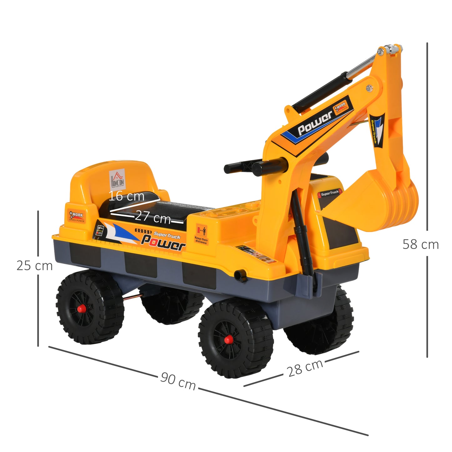 Homcom Tractor Para Niños De 2-3 Años Con Pala Excavadora Luces Música Y Espacio_2