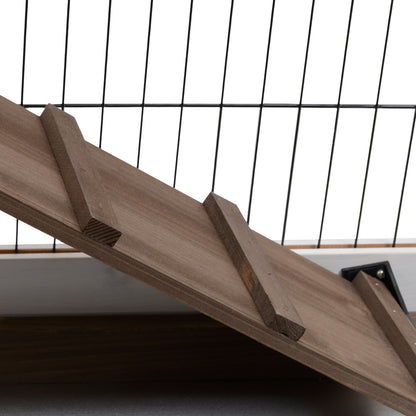 Pawhut Conejera De Madera Interior Con Ruedas Y Bandejas Extraíbles 110x50x88 Cm_3