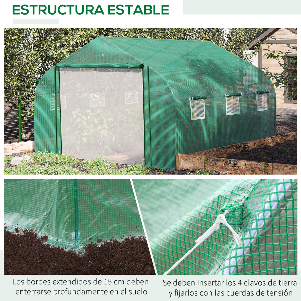 Invernadero De Túnel Jardín Con 6 Ventanas Outsunny 3,5x3x2 M Verde_4