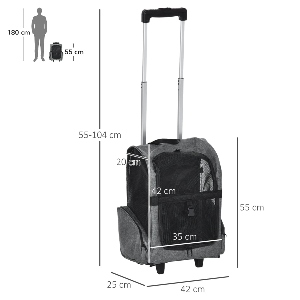 Pawhut Transportín Carrito Para Mascotas Perros 2 En 1 Con 2 Ruedas Asa_2