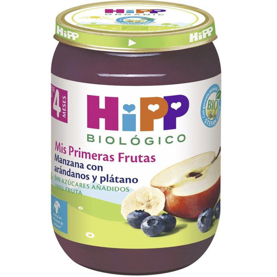 Tarrito de manzana, fresa, plátano y frambuesa bio +4 meses HiPP 125g