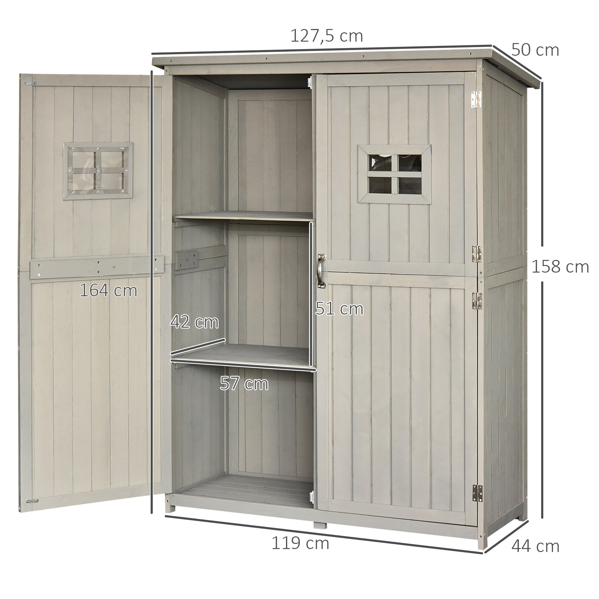 Outsunny Cobertizo De Madera Caseta Jardín Con Estantes 127,5x50x164 Cm Gris_2