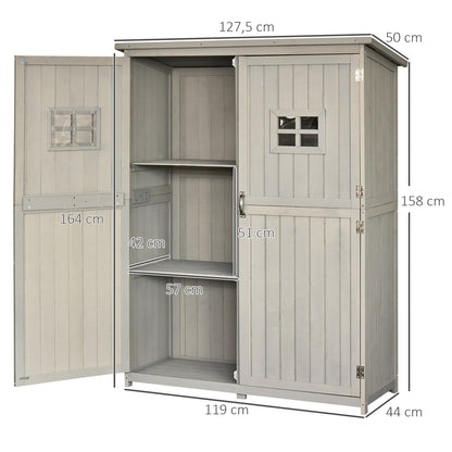 Outsunny Cobertizo De Madera Caseta Jardín Con Estantes 127,5x50x164 Cm Gris_2