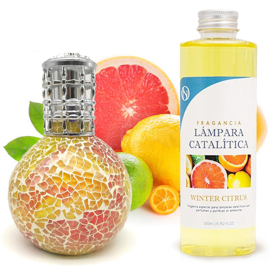Lámpara Catalítica Mosaico Bicolor + Aroma Winter Citrus 500ml - Elimina Malos Olores, Impurezas Y Perfuma_0