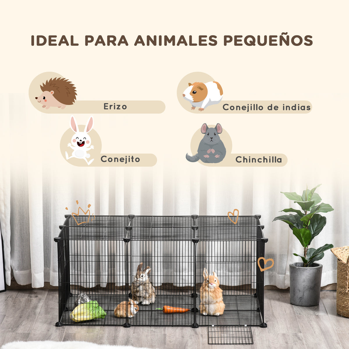 Pawhut Diy Jaula Para Animales Pequeños 22 Paneles Conejo Cobaya_5