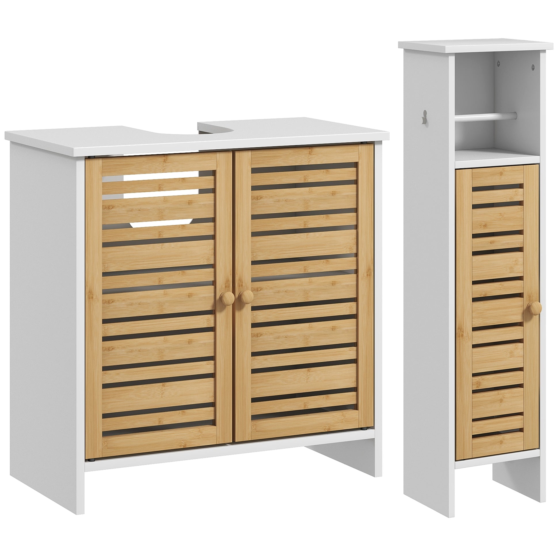 Homcom Conjunto De 1 Mueble Bajo Lavabo Y 1 Columna De Baño Blanco Y Natural_0