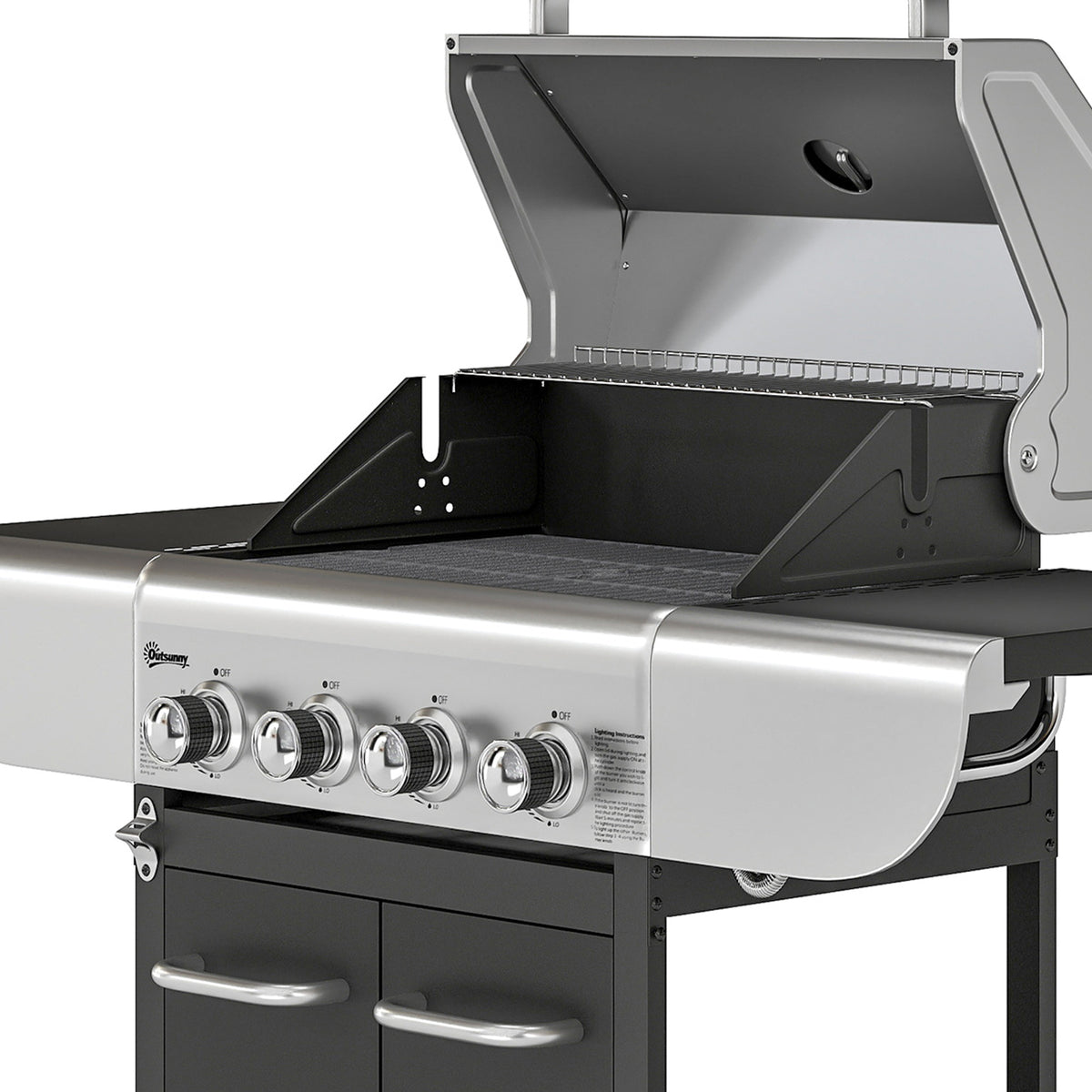 Outsunny Barbacoa De Gas Con 4 Quemadores 12,8 Kw Termómetro Mesas Laterales_3