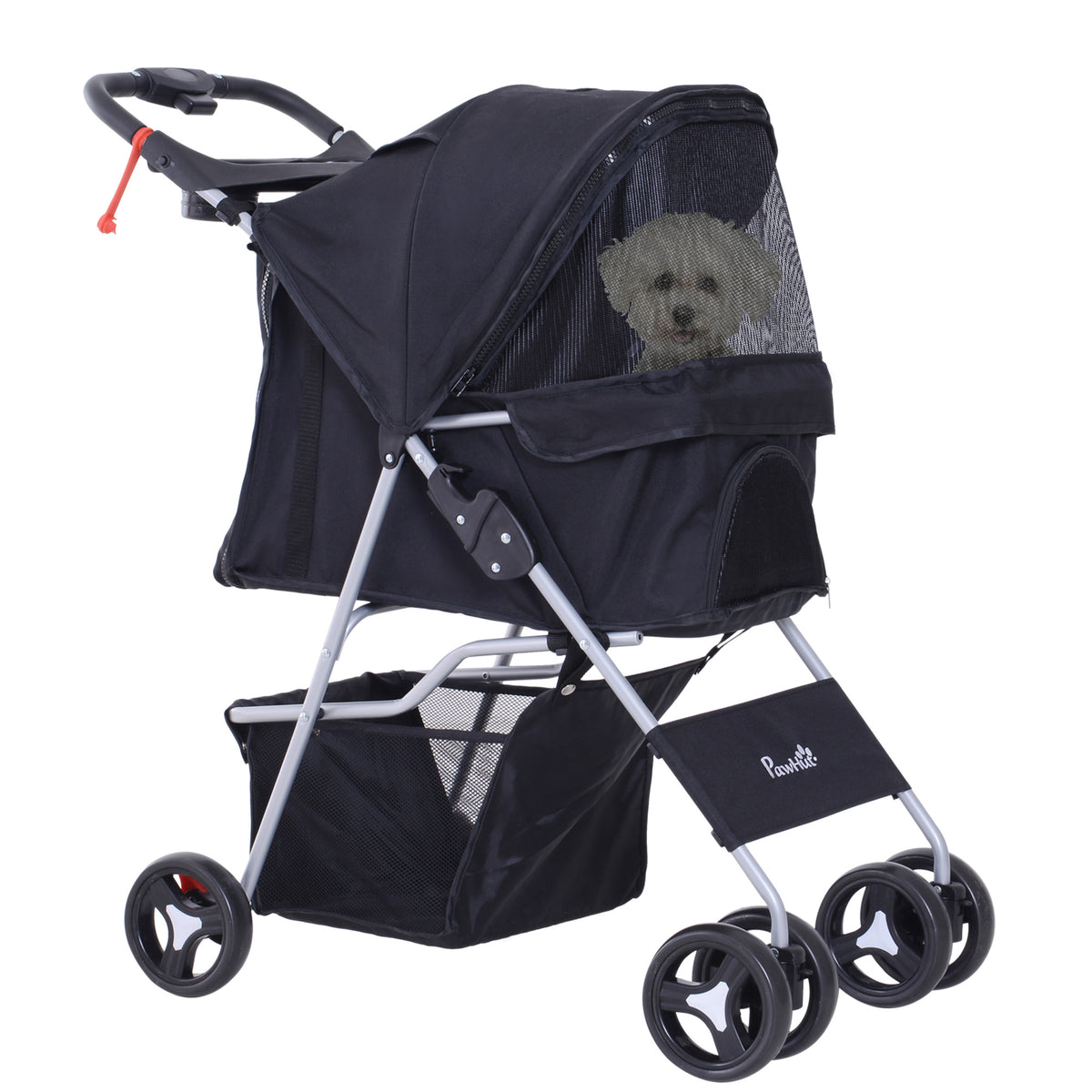 Pawhut Cochecito Para Mascotas Plegable Con Toldo Ajustable 77x45x99,5 Cm Negro_1