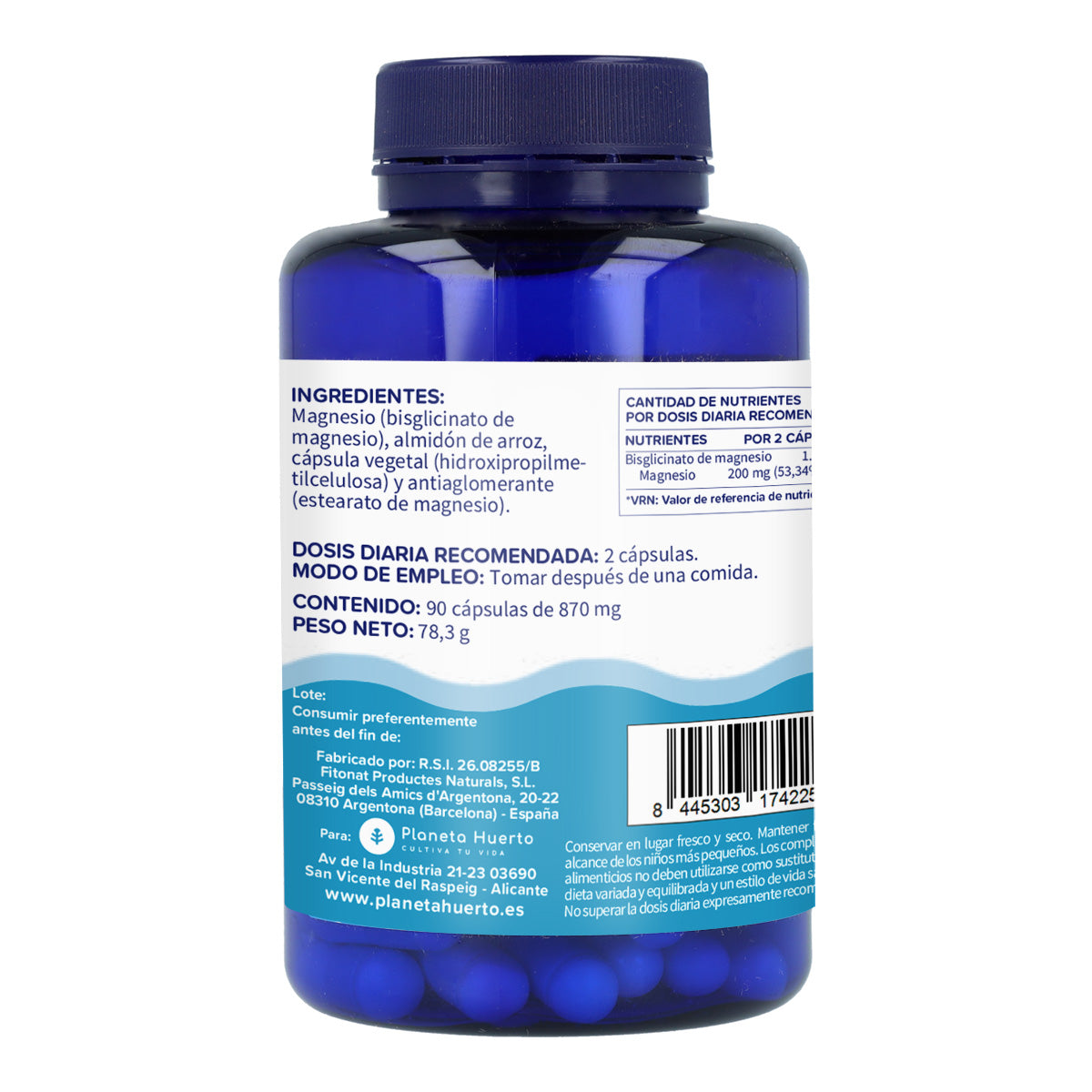 Bisglicinato de Magnesio 500 mg Planeta Huerto 90 cápsulas