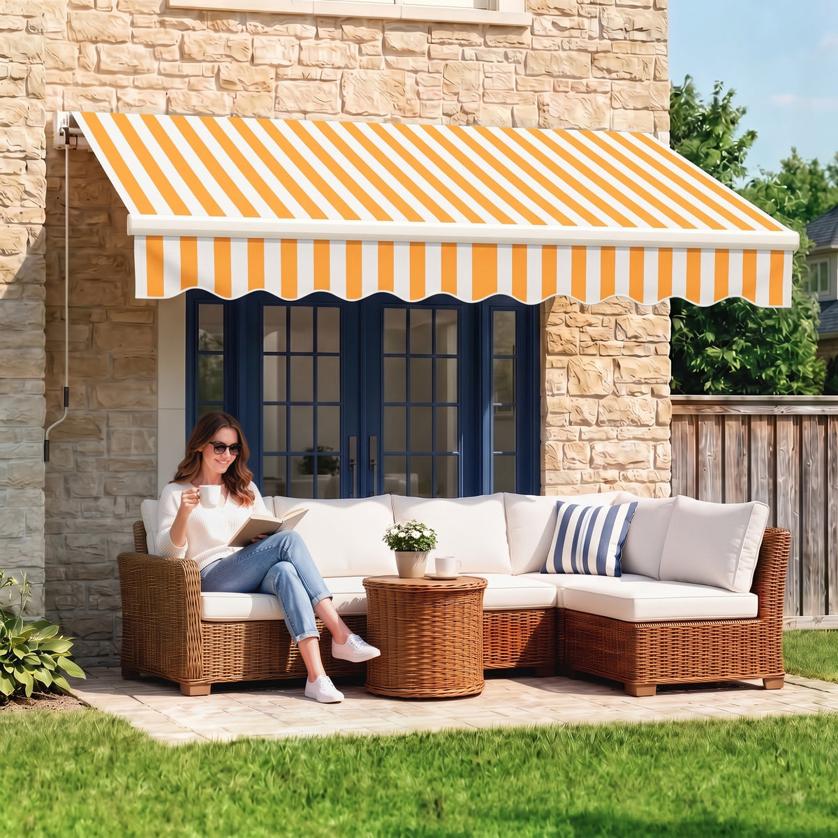 Outsunny Toldo Manual Retráctil Plegable Con Manivela Exterior 295x245cm Naranja_3