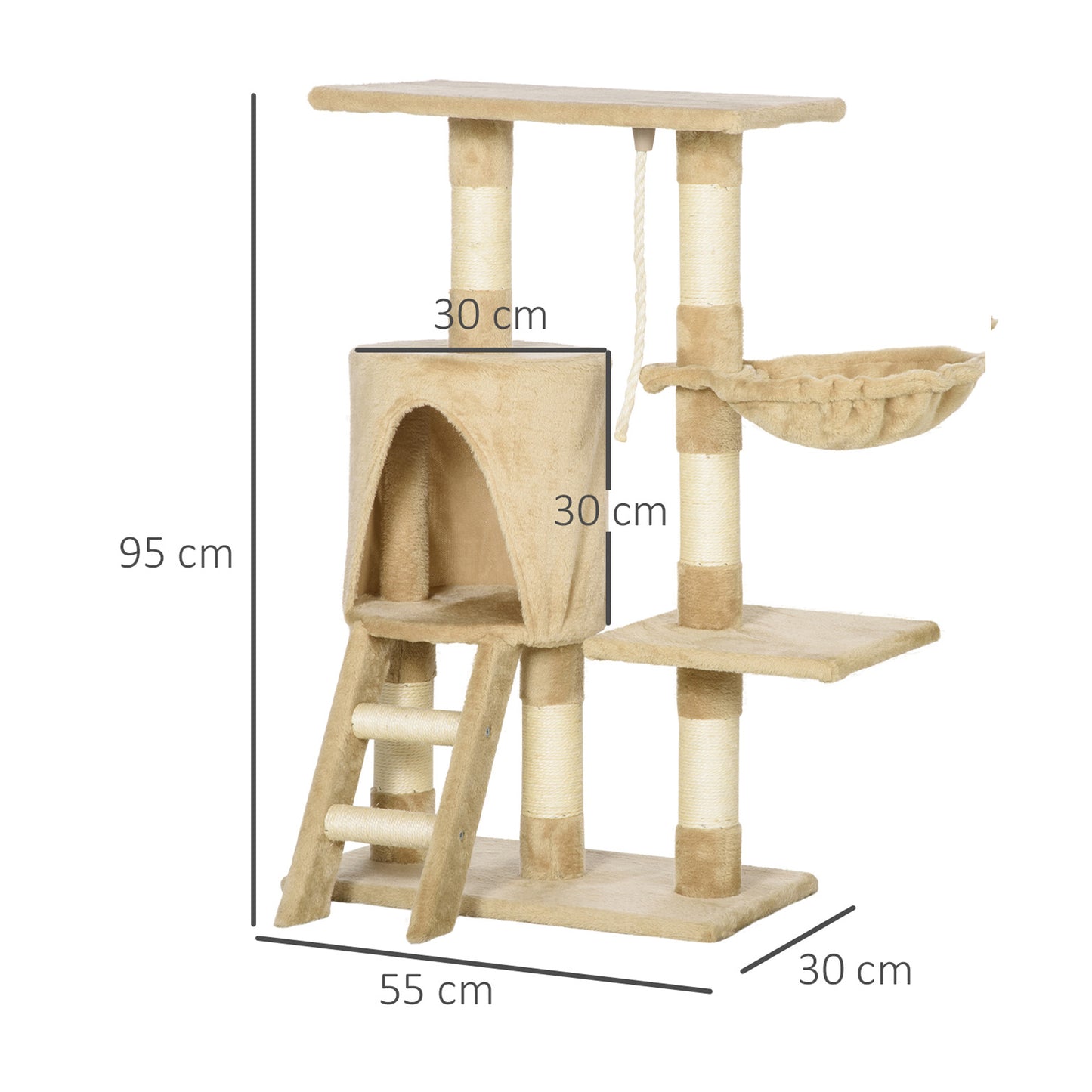Pawhut Árbol Para Gatos Rascador Altura 95cm Con Nido Plataforma Caseta Escalera_2