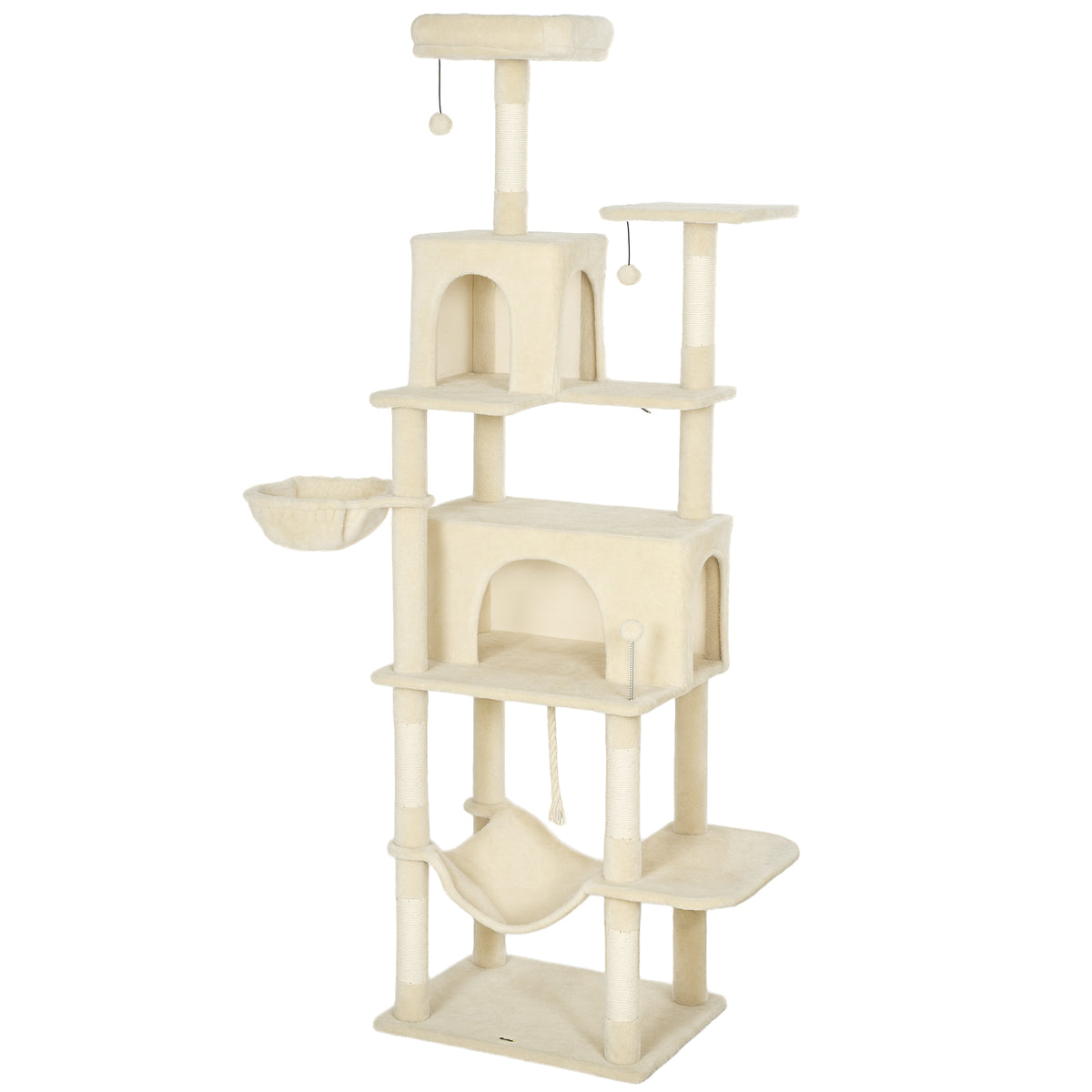 Pawhut Árbol Rascador Para Gatos 202 Cm Con Plataformas 2 Camas 2 Cuevas Beige_0
