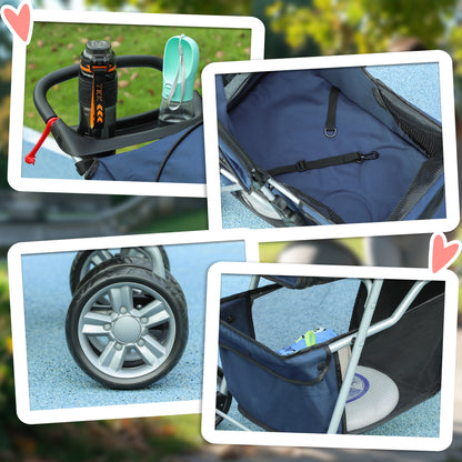 Pawhut Carrito Para Perros Plegable Con Toldo Ajustable 75x45x97 Cm Azul_3