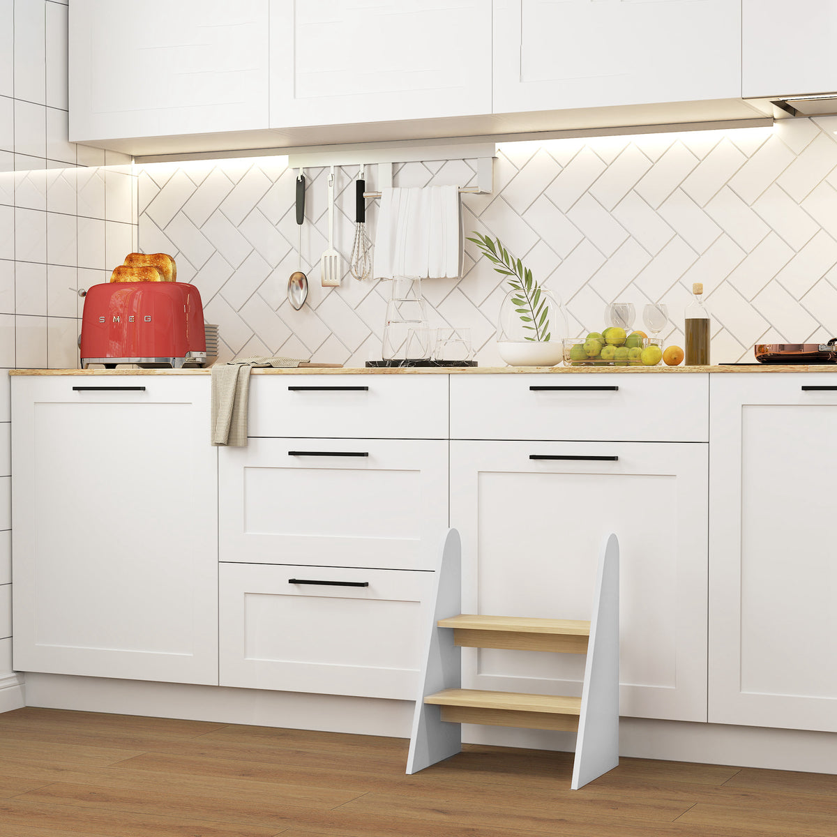 Escada De Apoio Para Crianças Aiyaplay Mdf E Painel Multicamada Branco 43x30x55 Cm_1