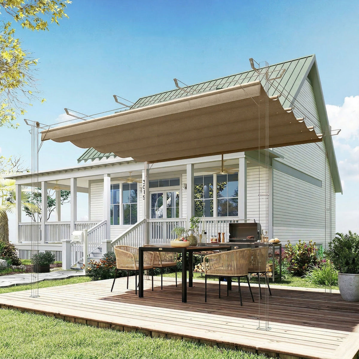 Techo De Pérgola Outsunny Poliéster Pardo 250x255x6 Cm_4