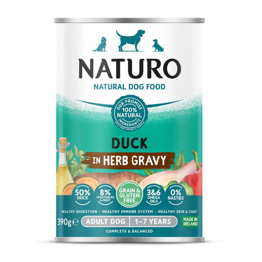 Naturo Comida Humeda Perro Sin Gluten De Pato Y Vegetales 390g X 12 Latas_0