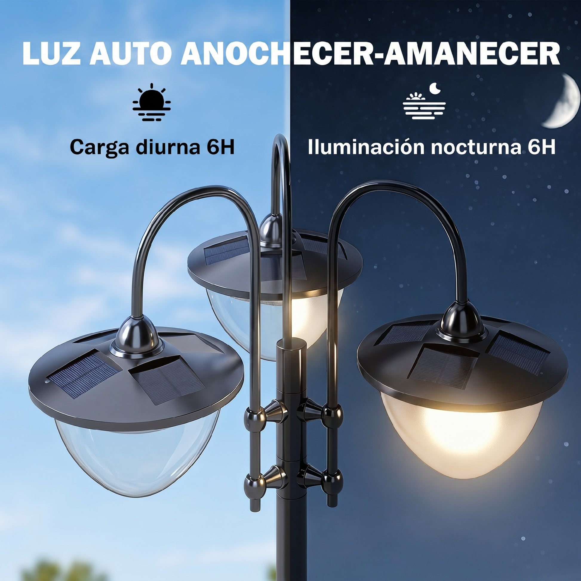 Outsunny Farol Solar De Jardín 189 Cm Con 18 Luces Led Blanca Fría 6000k Ip44_5