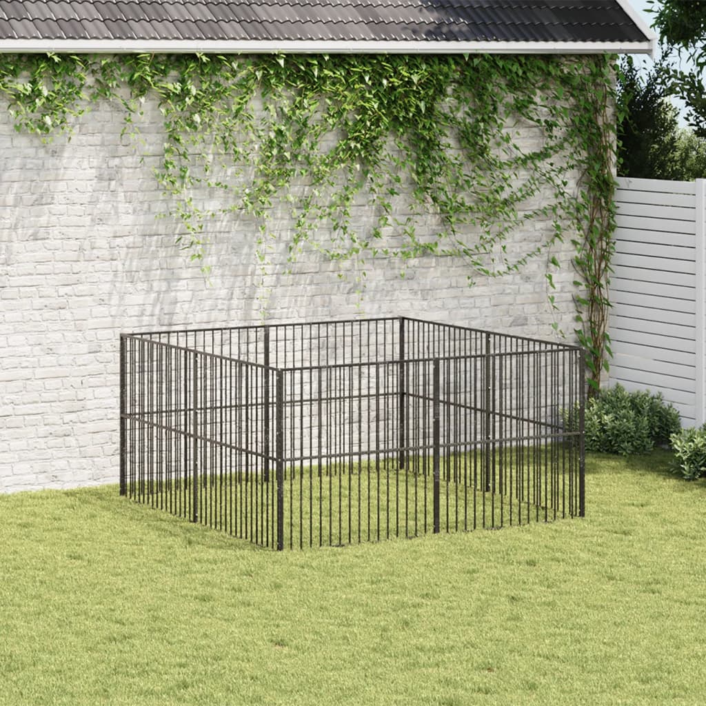 Corralito Para Perros Con 8 Paneles Acero Galvanizado Negro_2