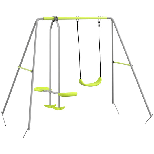 Columpio Infantil Outsunny Metal, Pe Gris Y Verde 255x160x180 Cm_0