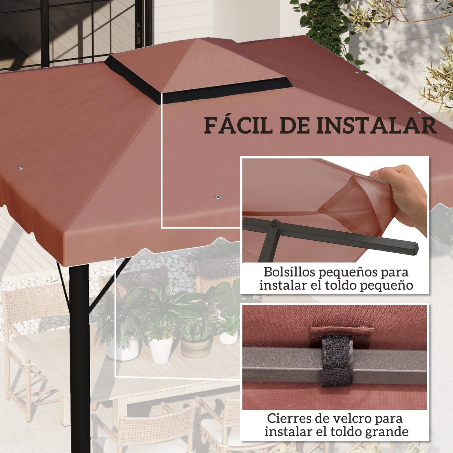 Outsunny Techo De Repuesto Para Cenador 3x3 M Con Techo Doble Café_5