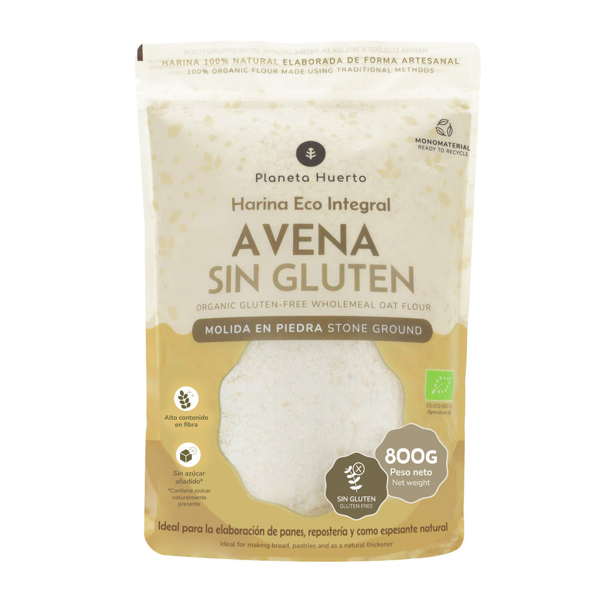 Harina Integral de Avena Sin Gluten Eco Planeta Huerto 800 g
