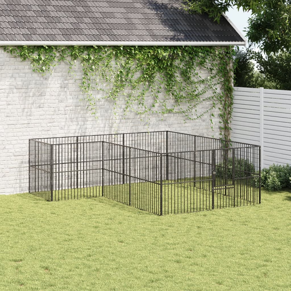 Corralito Para Perros Con 12 Paneles Acero Galvanizado Negro_2