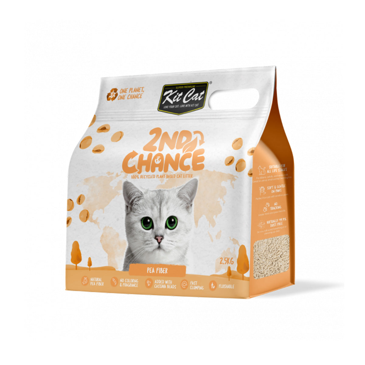 Kit Cat Arena Eco 2nd Chance - Pea Fiber (Original) 2,5 Kg Cascara de Guisante y Yuca