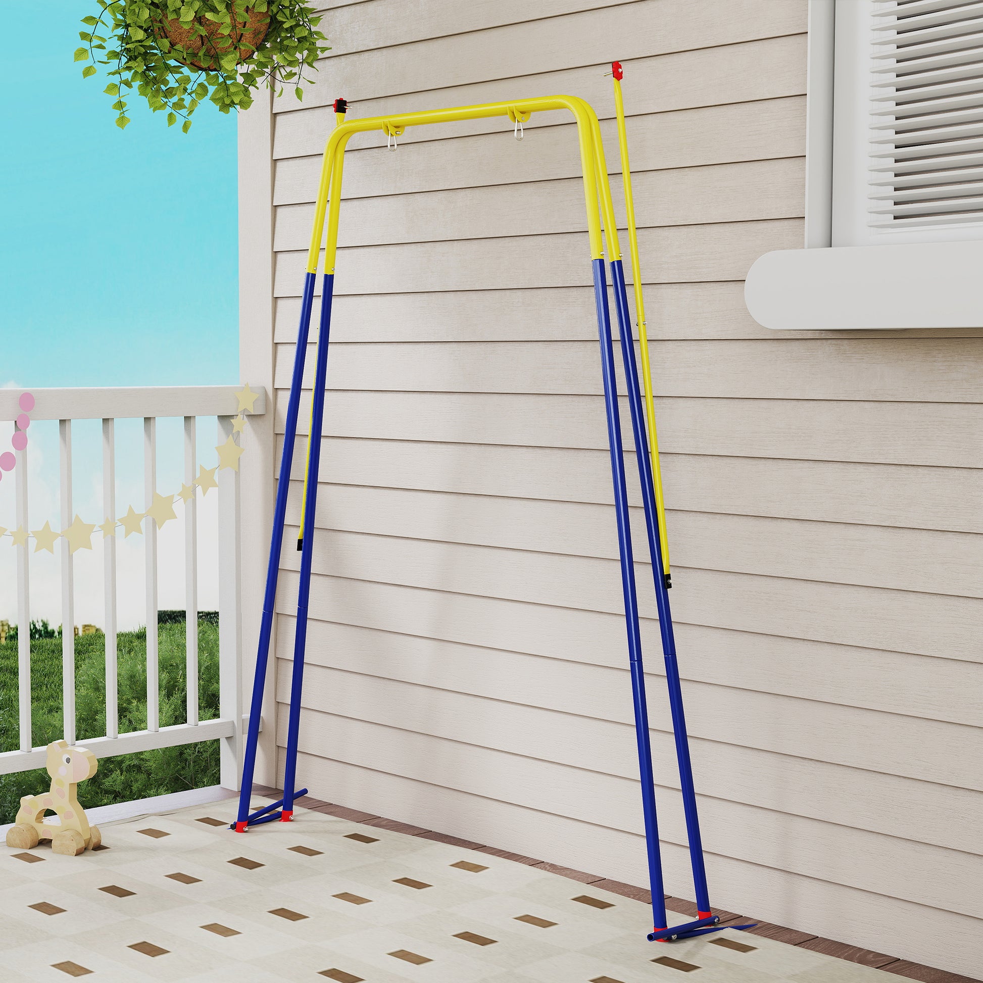 Aiyaplay Estructura De Columpio Infantil Plegable 2 Ganchos Carga 50 Kg Azul_3