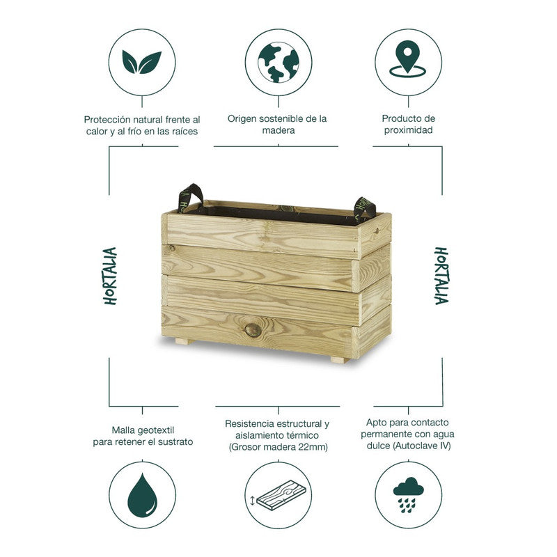Jardinera Rectangular De Madera Tratada Para Exterior Ghio Hortalia 60x30x40 Cm_4