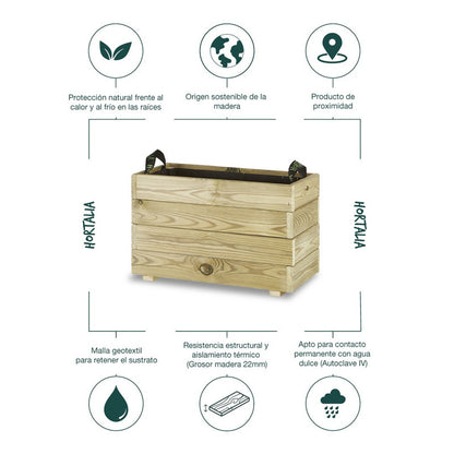 Jardinera Rectangular De Madera Tratada Para Exterior Ghio Hortalia 60x30x40 Cm_4