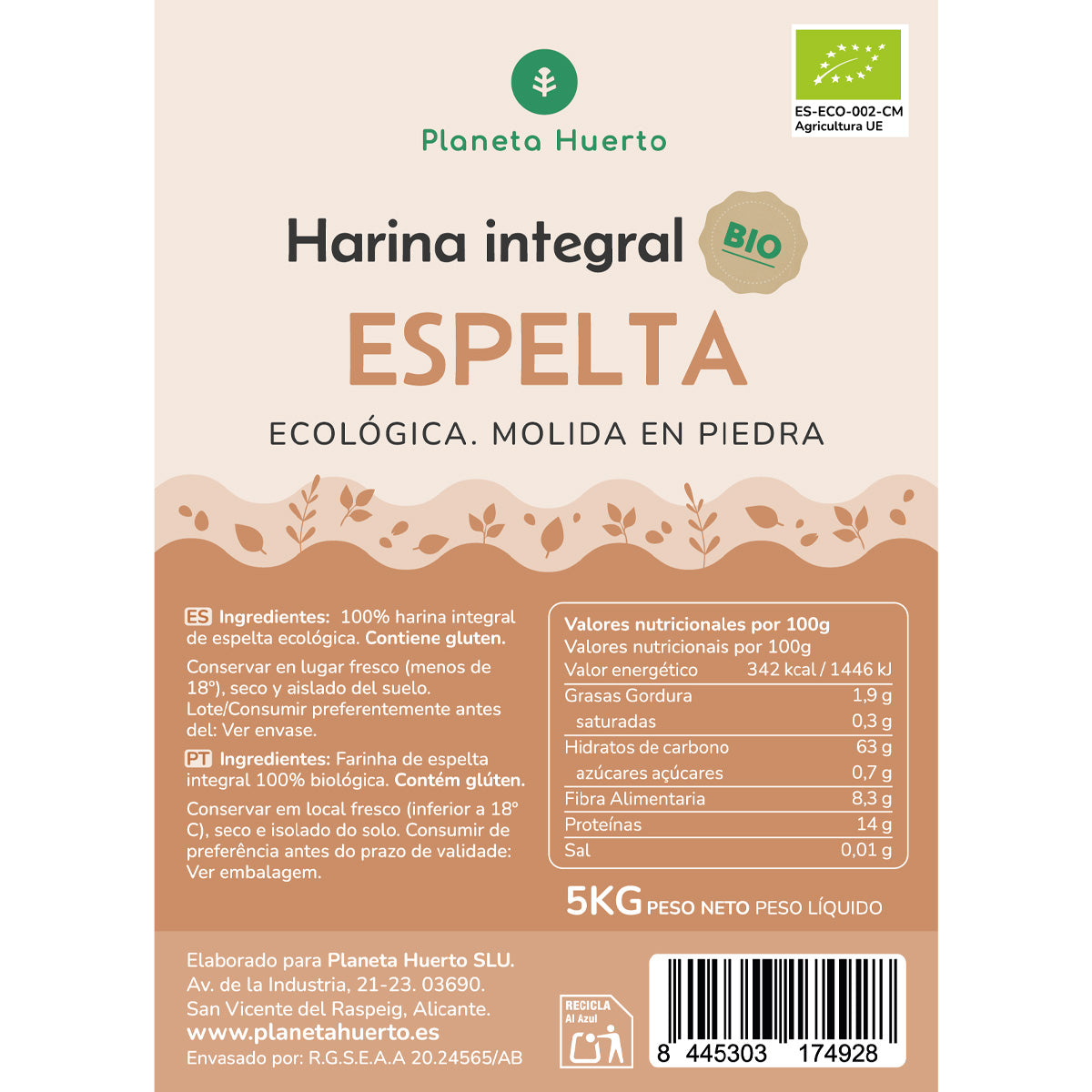 Harina Integral de Espelta Eco Planeta Huerto 5 Kg