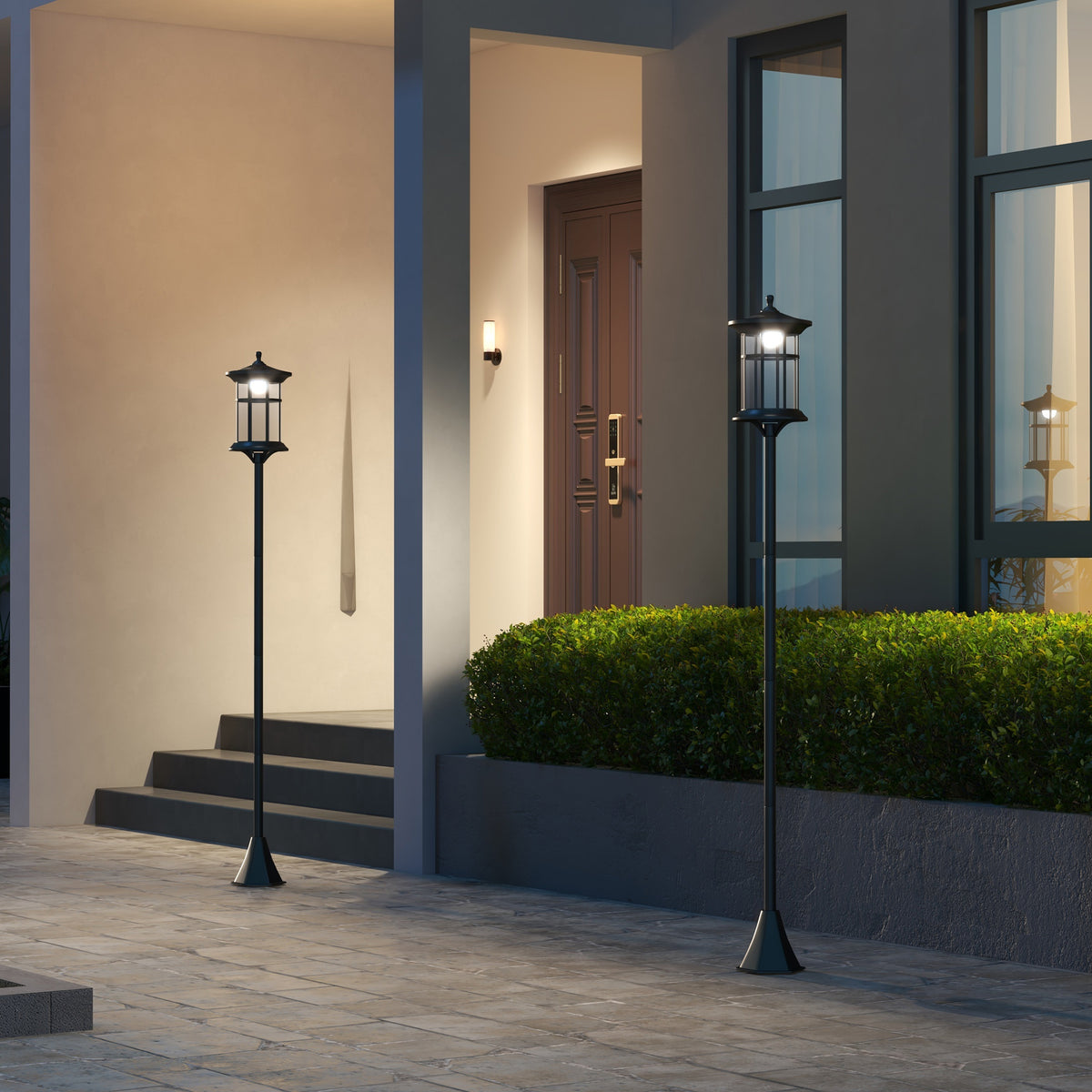 Outsunny 2 Farolas Solares Exterior Con Panel Solar 23,5x23,5x184 Cm Negro_3