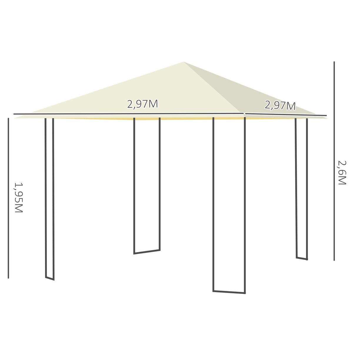 Outsunny Carpa 2,97x2,97x2,6m Cenador Con Acero Y Paravientos Laterales Crema_2